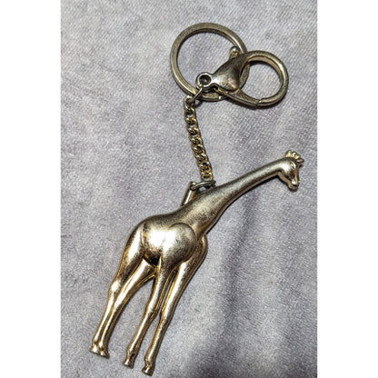 Large Gold Tone Solid Metal Giraffe Keychain