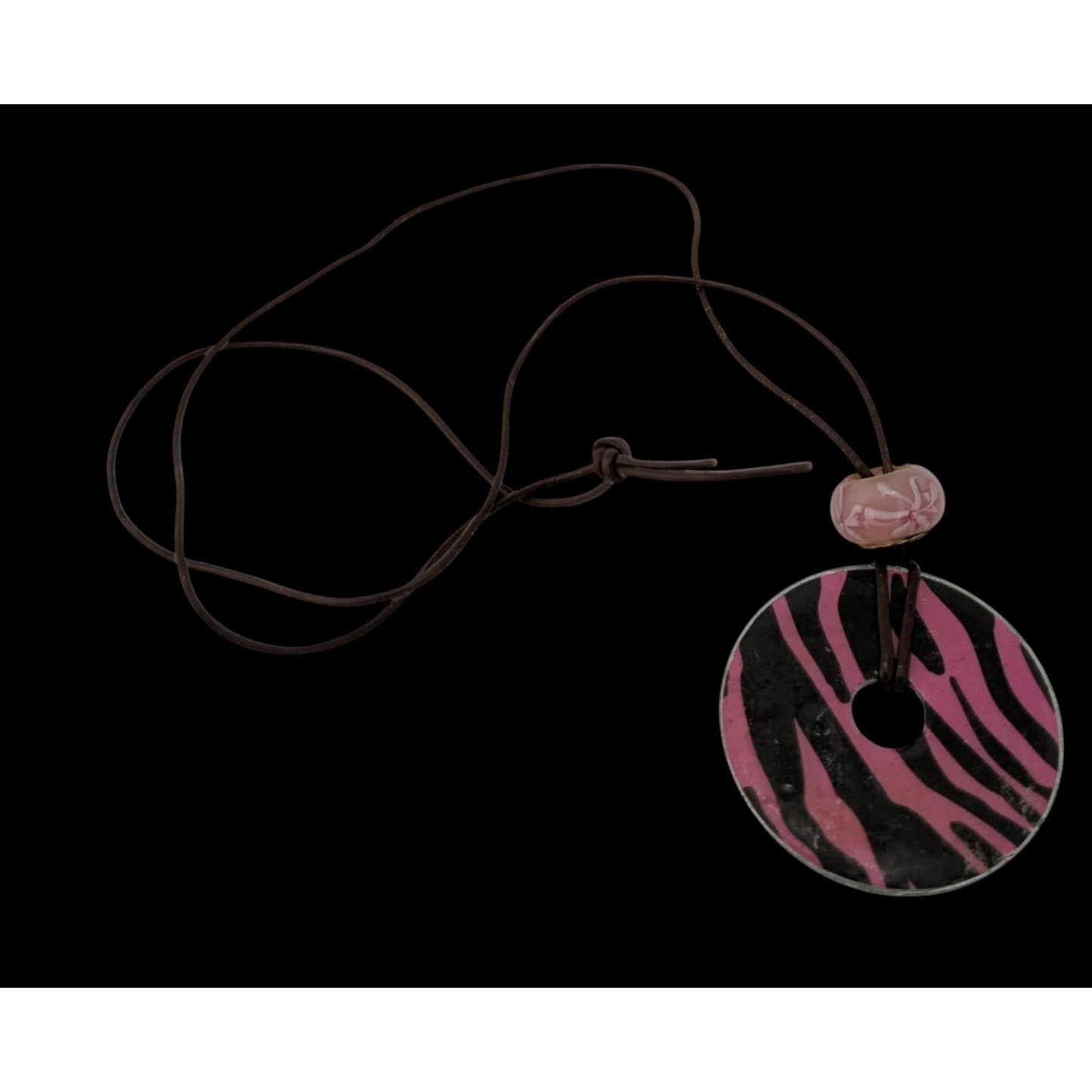 Pink & Black Zebra Pendant Necklace Handmade With Washer & Glass Bead