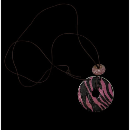 Pink & Black Zebra Pendant Necklace Handmade With Washer & Glass Bead