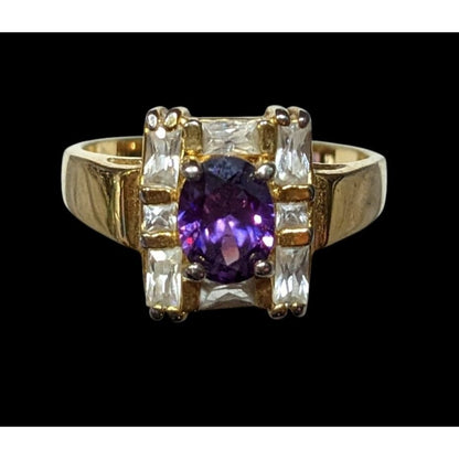 Vintage Glam Art Deco Style Gemmed Gold Plated Ring