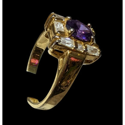 Vintage Glam Art Deco Style Gemmed Gold Plated Ring