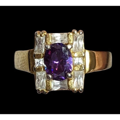 Vintage Glam Art Deco Style Gemmed Gold Plated Ring