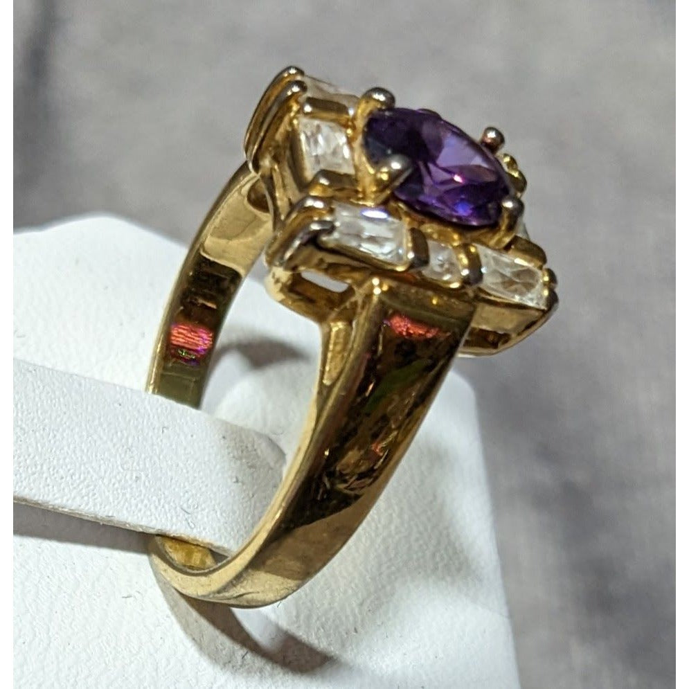 Vintage Glam Art Deco Style Gemmed Gold Plated Ring