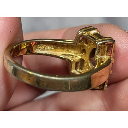 Vintage Glam Art Deco Style Gemmed Gold Plated Ring