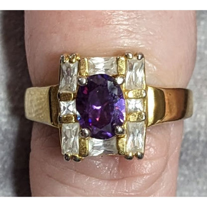 Vintage Glam Art Deco Style Gemmed Gold Plated Ring