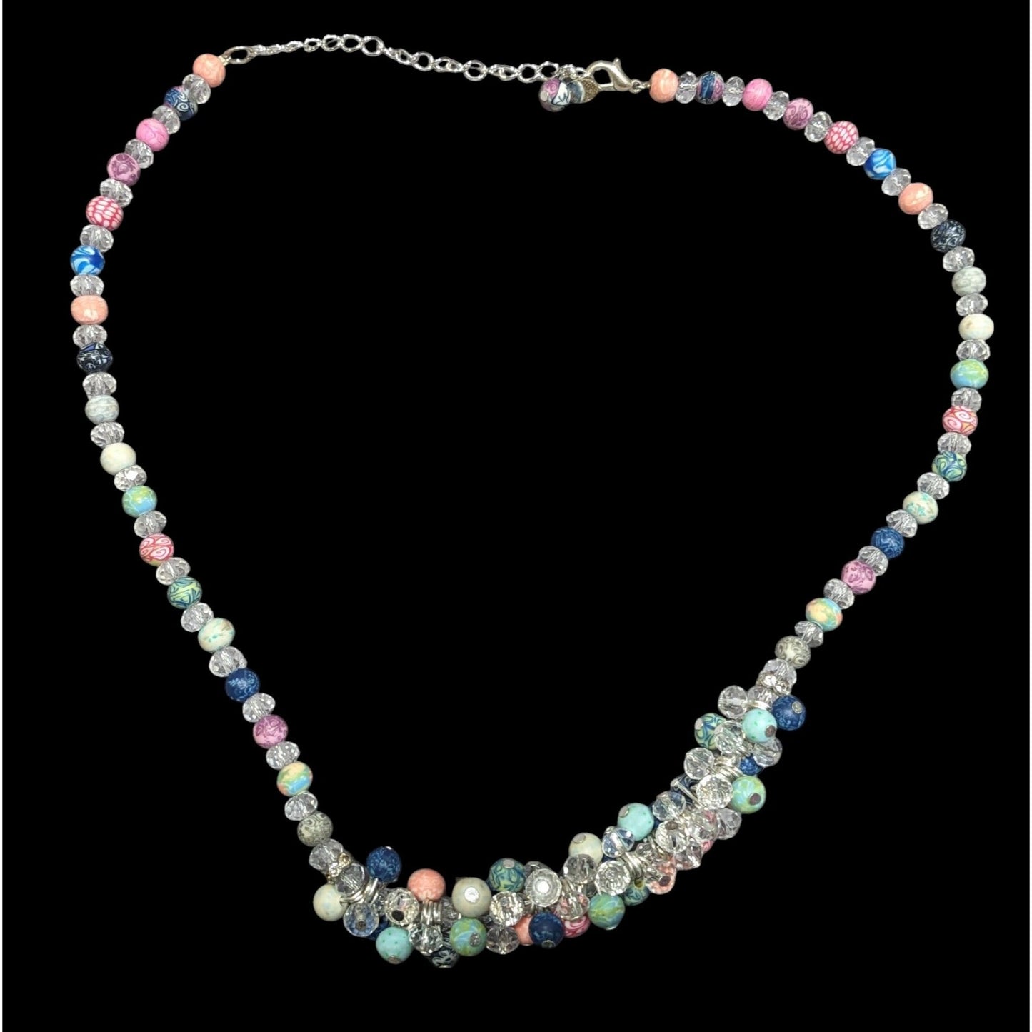 Viva Beads Clear Glass Rainbow Polymer Clay Beaded Necklace