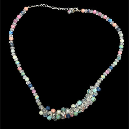 Viva Beads Clear Glass Rainbow Polymer Clay Beaded Necklace