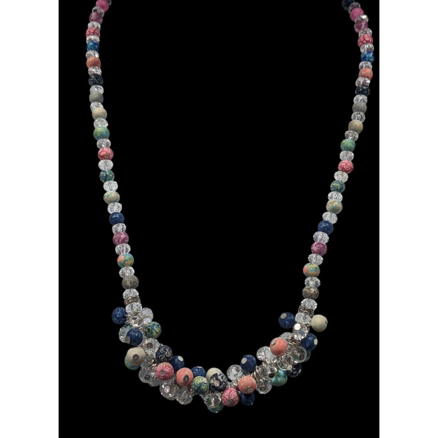 Viva Beads Clear Glass Rainbow Polymer Clay Beaded Necklace