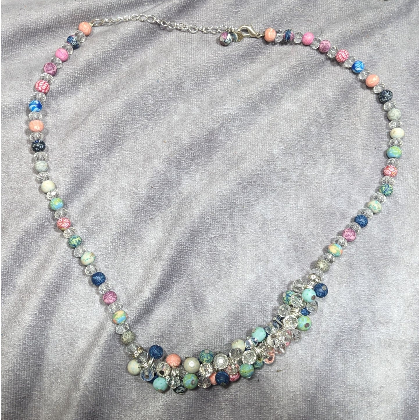Viva Beads Clear Glass Rainbow Polymer Clay Beaded Necklace