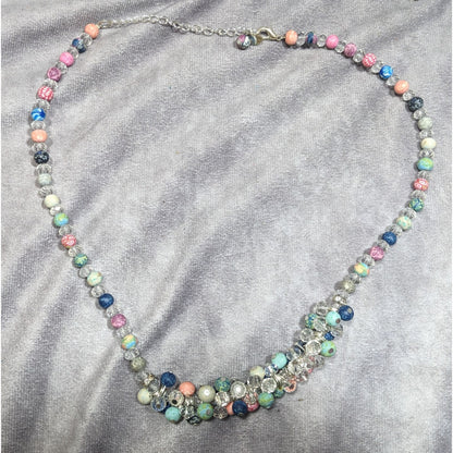 Viva Beads Clear Glass Rainbow Polymer Clay Beaded Necklace
