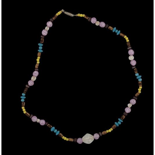 Handmade Beaded Acrylic And Wood Necklace