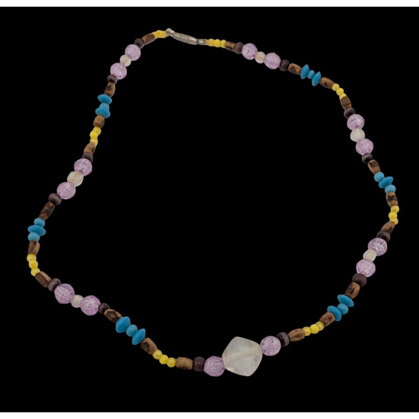 Handmade Beaded Acrylic And Wood Necklace