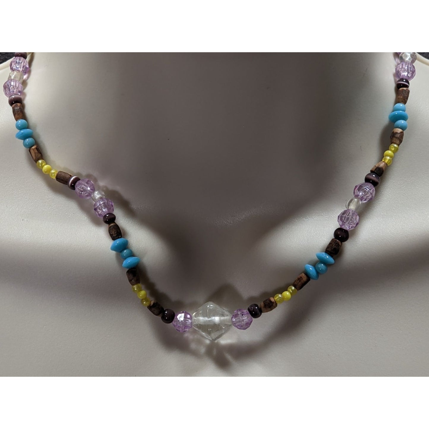 Handmade Beaded Acrylic And Wood Necklace