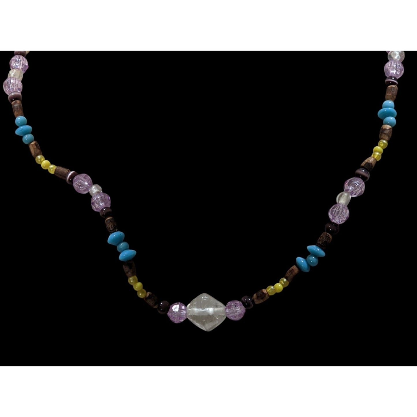 Handmade Beaded Acrylic And Wood Necklace