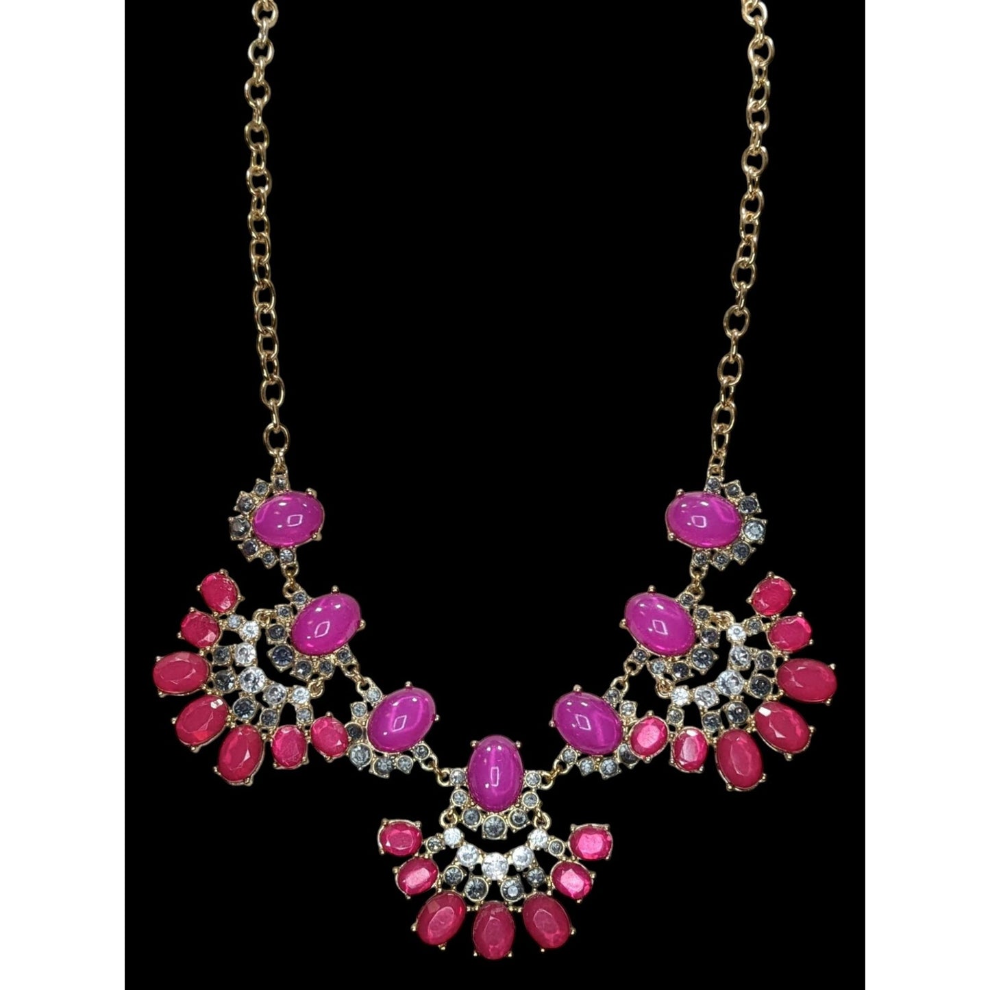 Funky Floral Y2K Pink & Purple Statement Necklace With Rhinestones