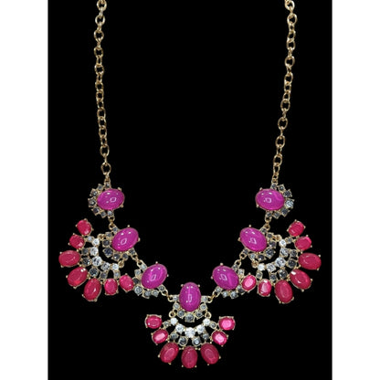 Funky Floral Y2K Pink & Purple Statement Necklace With Rhinestones