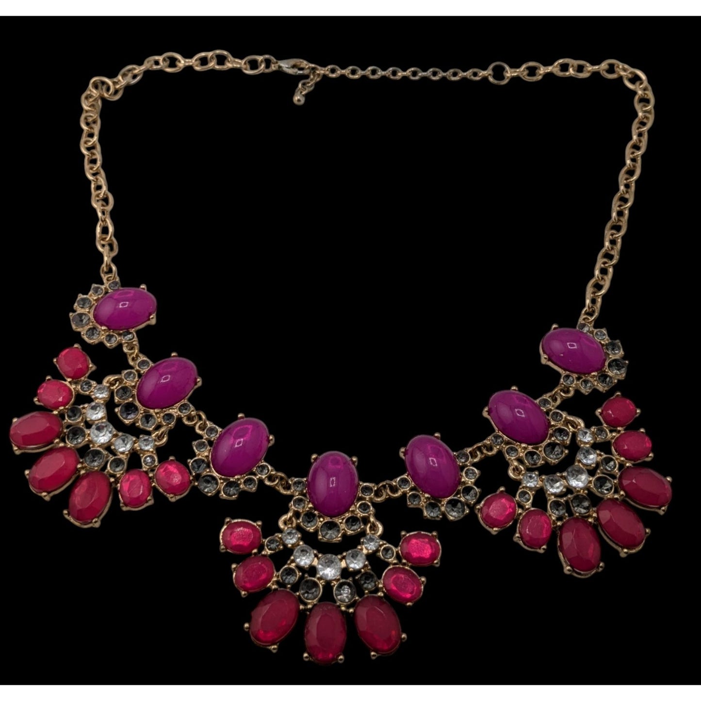 Funky Floral Y2K Pink & Purple Statement Necklace With Rhinestones
