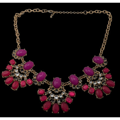 Funky Floral Y2K Pink & Purple Statement Necklace With Rhinestones