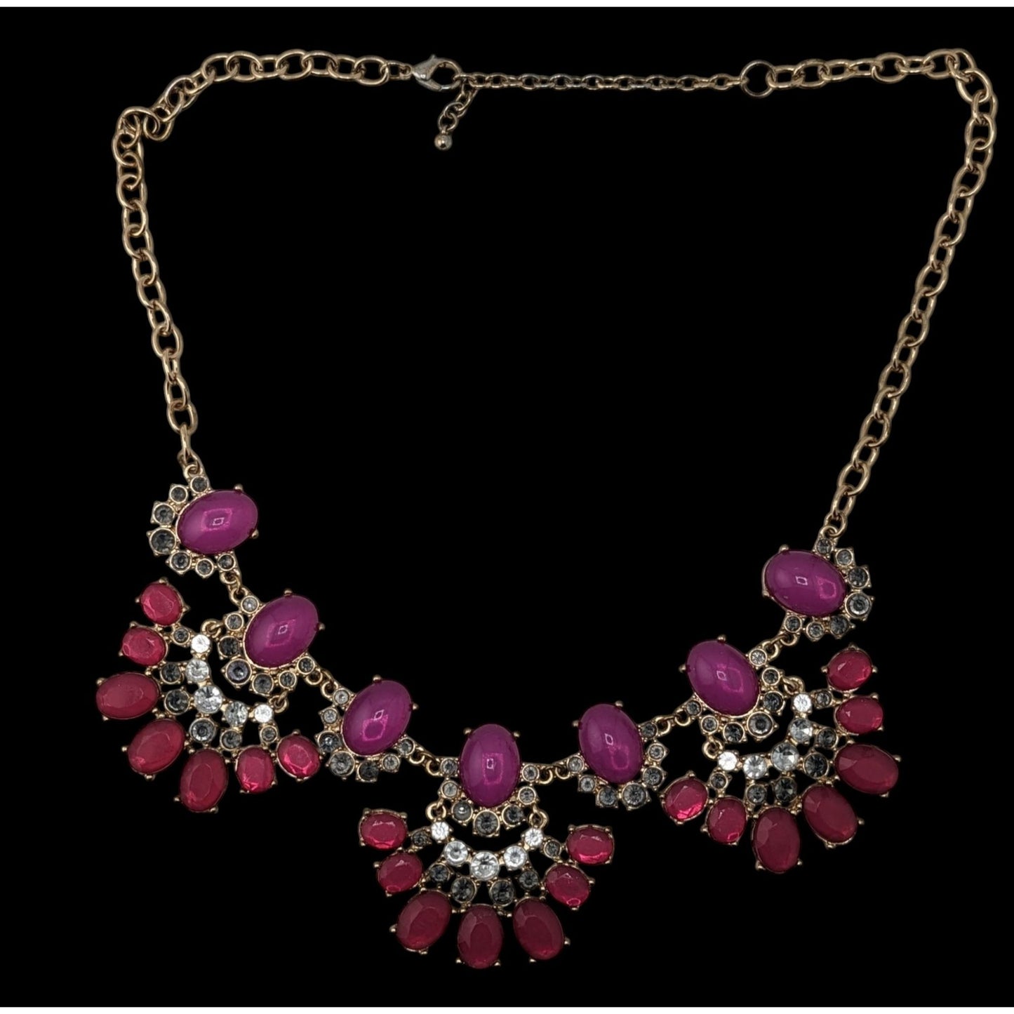 Funky Floral Y2K Pink & Purple Statement Necklace With Rhinestones