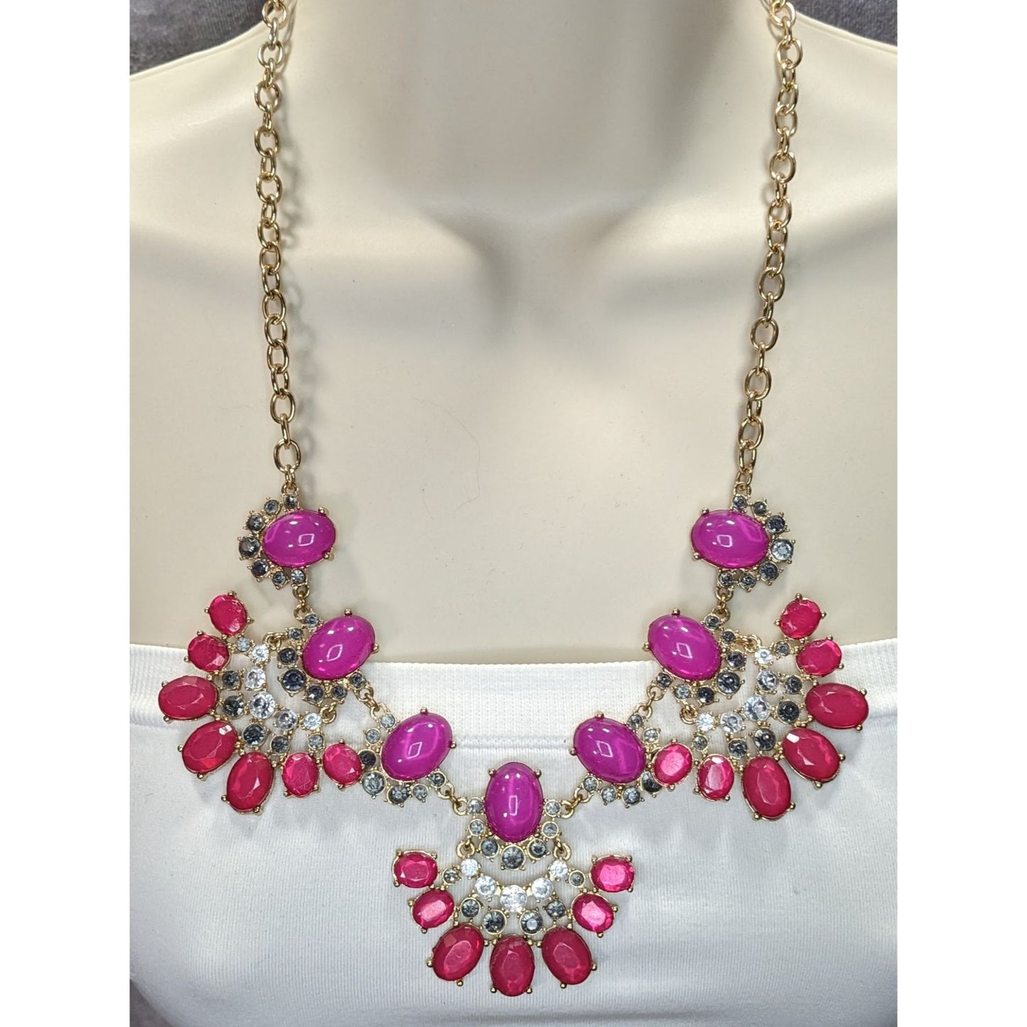 Funky Floral Y2K Pink & Purple Statement Necklace With Rhinestones