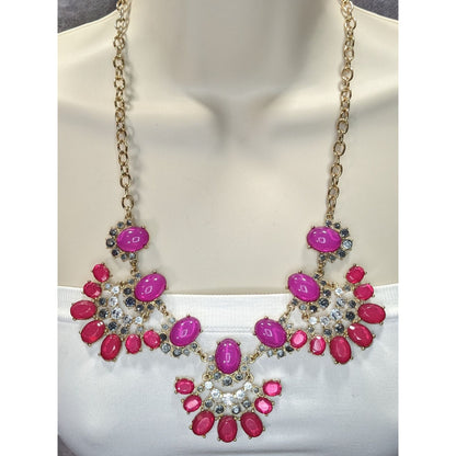 Funky Floral Y2K Pink & Purple Statement Necklace With Rhinestones