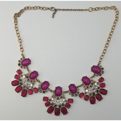 Funky Floral Y2K Pink & Purple Statement Necklace With Rhinestones