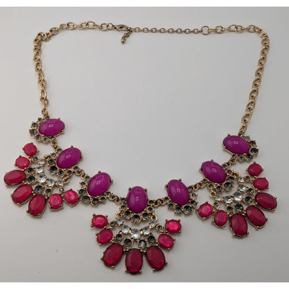Funky Floral Y2K Pink & Purple Statement Necklace With Rhinestones