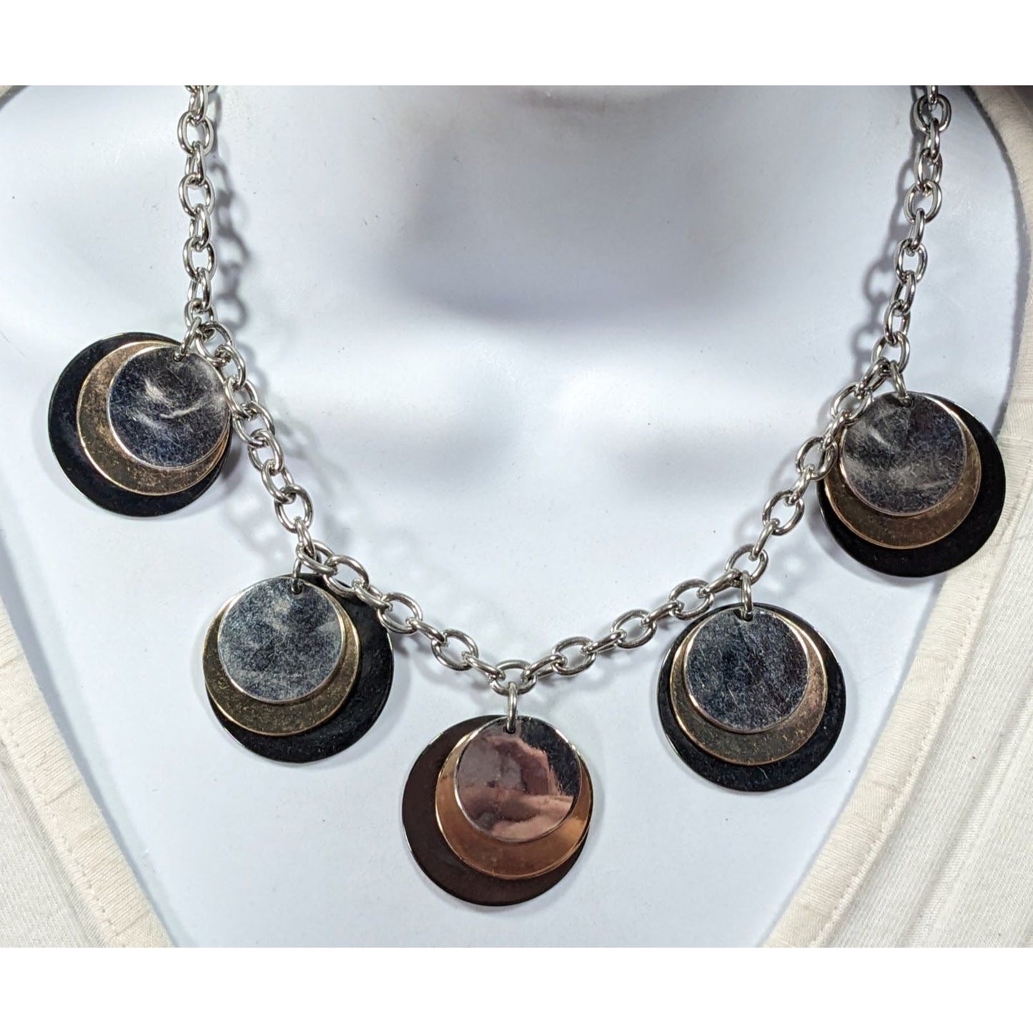 Alfani Elegant Modern Metallic Stacked Medallion Charm Necklace