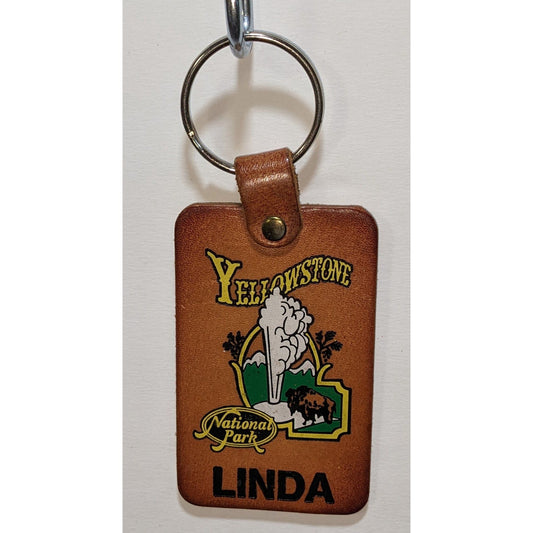 Yellowstone National Park Leather Keychain With "Linda" Personalization