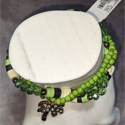 Boho Charming Charlie Green Beaded Palm Tree Charm Multistrand Bracelet