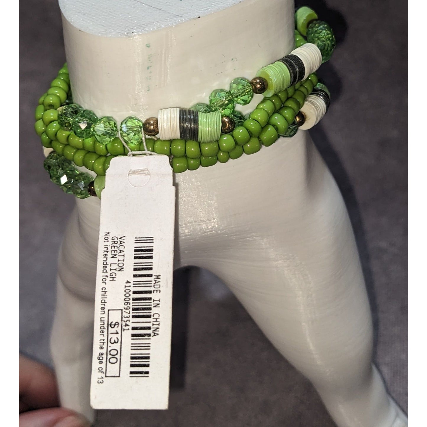 Boho Charming Charlie Green Beaded Palm Tree Charm Multistrand Bracelet