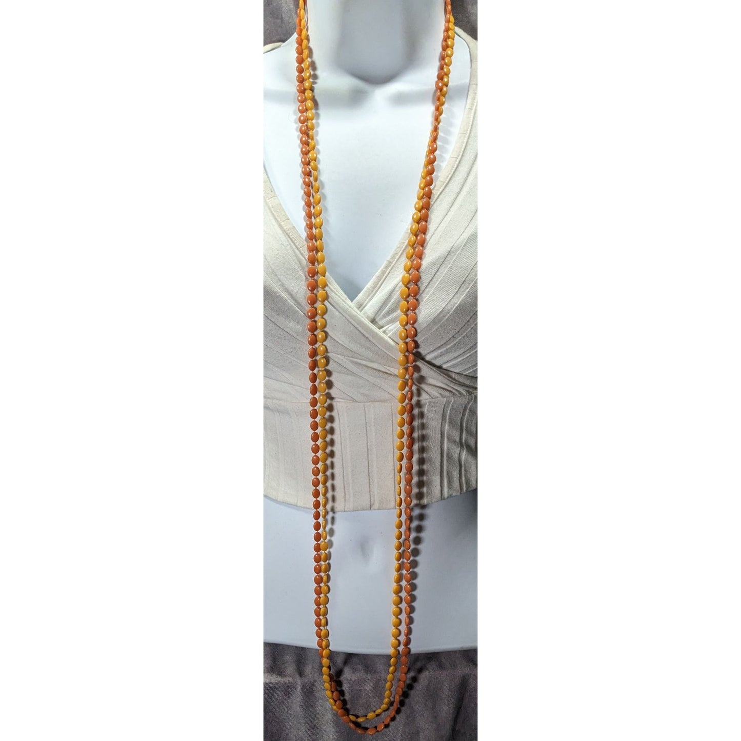 Vintage Retro Yellow And Orange Plastic Beaded Necklace