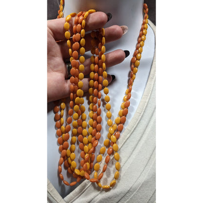 Vintage Retro Yellow And Orange Plastic Beaded Necklace
