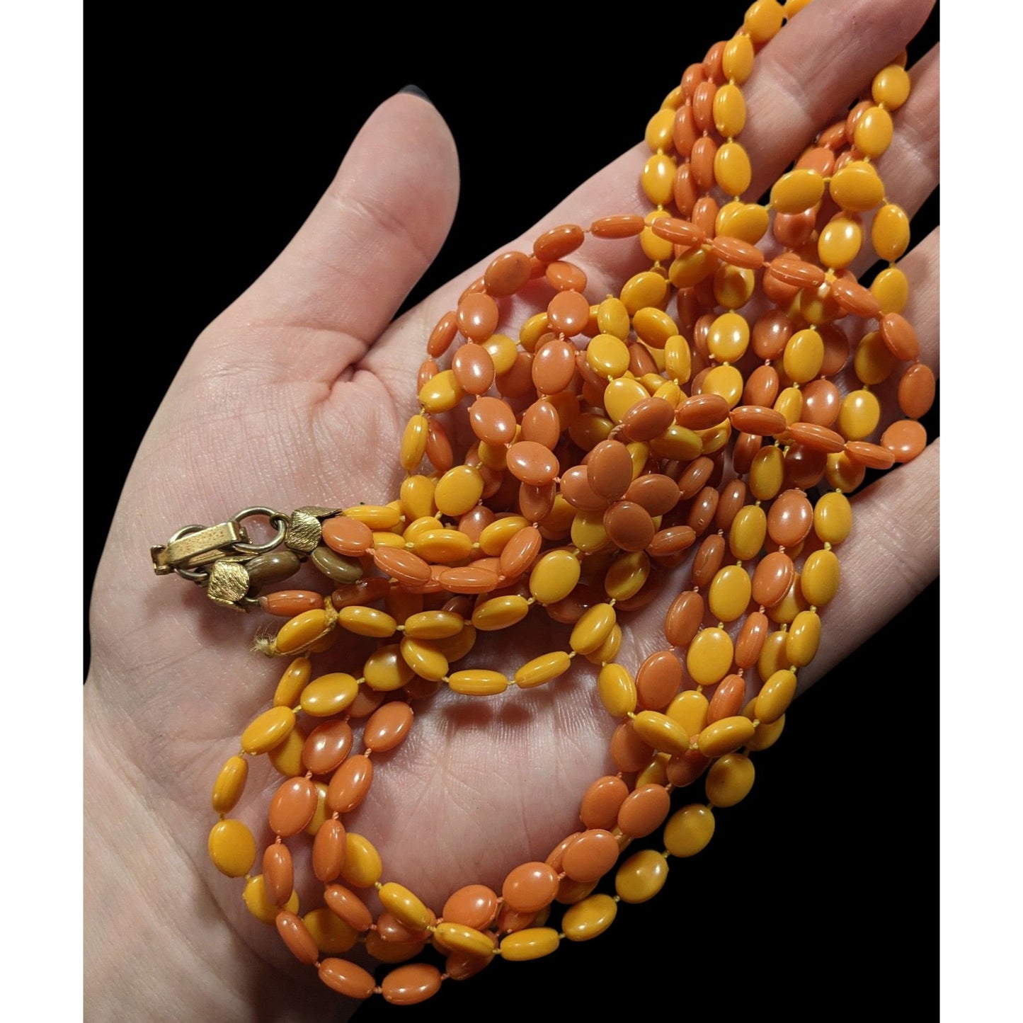 Vintage Retro Yellow And Orange Plastic Beaded Necklace