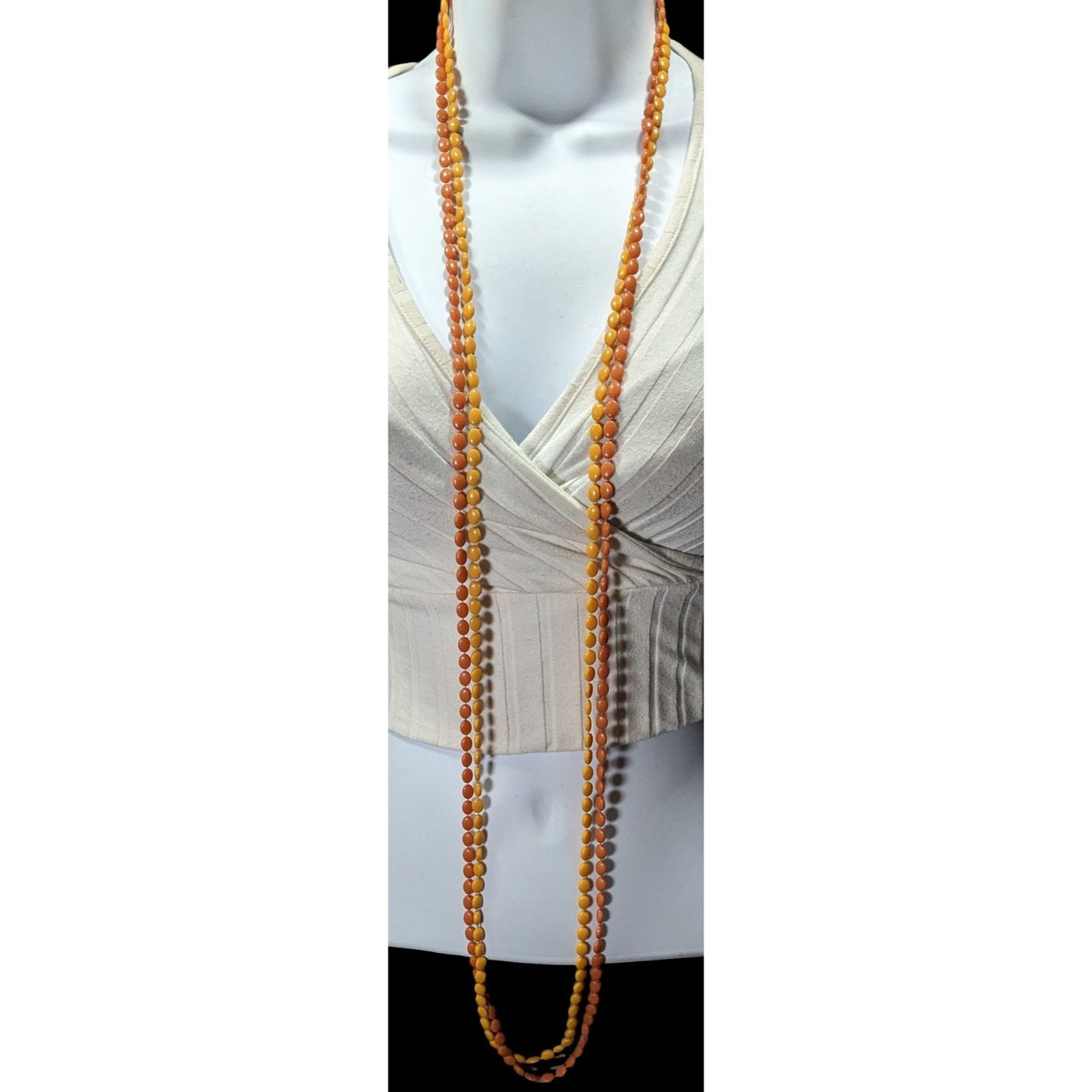 Vintage Retro Yellow And Orange Plastic Beaded Necklace