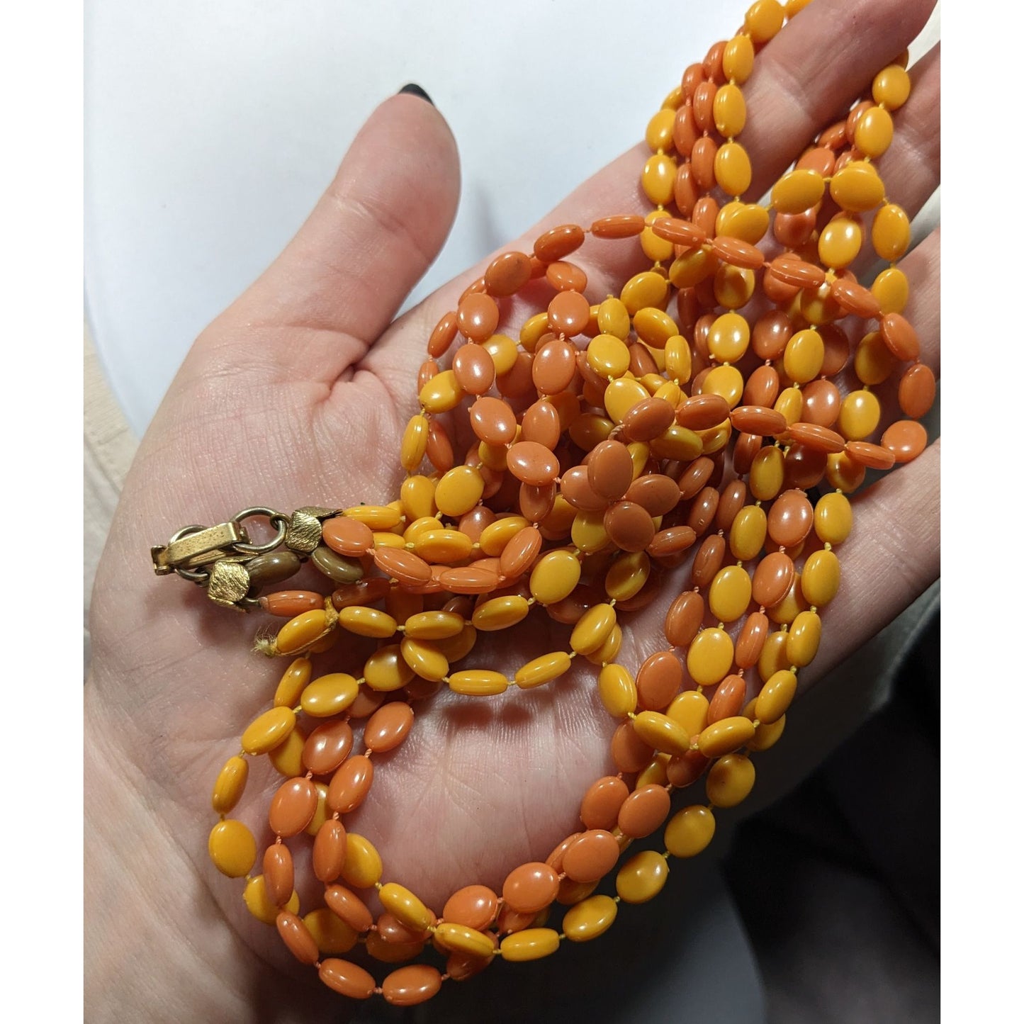 Vintage Retro Yellow And Orange Plastic Beaded Necklace