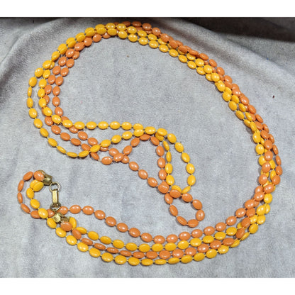 Vintage Retro Yellow And Orange Plastic Beaded Necklace