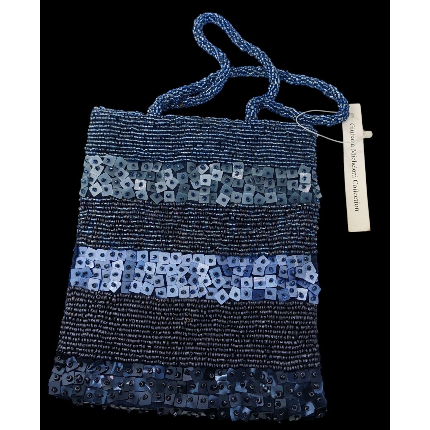 Hand-Beaded Blue Shoulder Bag By Giuliana Michelotti With Snap Closure And Sequin Details