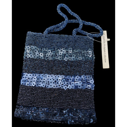 Hand-Beaded Blue Shoulder Bag By Giuliana Michelotti With Snap Closure And Sequin Details