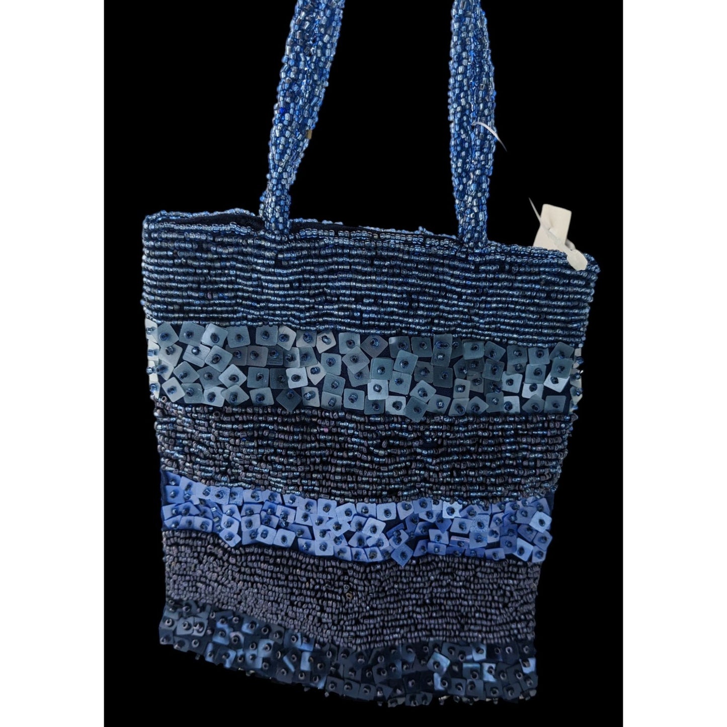 Hand-Beaded Blue Shoulder Bag By Giuliana Michelotti With Snap Closure And Sequin Details