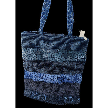 Hand-Beaded Blue Shoulder Bag By Giuliana Michelotti With Snap Closure And Sequin Details