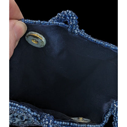 Hand-Beaded Blue Shoulder Bag By Giuliana Michelotti With Snap Closure And Sequin Details