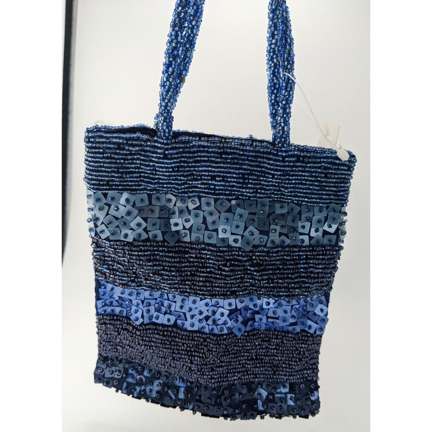 Hand-Beaded Blue Shoulder Bag By Giuliana Michelotti With Snap Closure And Sequin Details