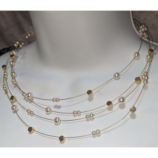 Vintage Nolan Miller Faux Pearl Layered Necklace Gold Tone Elegant Statement