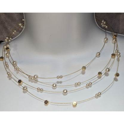 Vintage Nolan Miller Faux Pearl Layered Necklace Gold Tone Elegant Statement