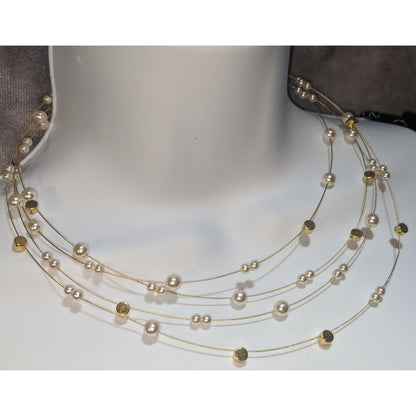 Vintage Nolan Miller Faux Pearl Layered Necklace Gold Tone Elegant Statement