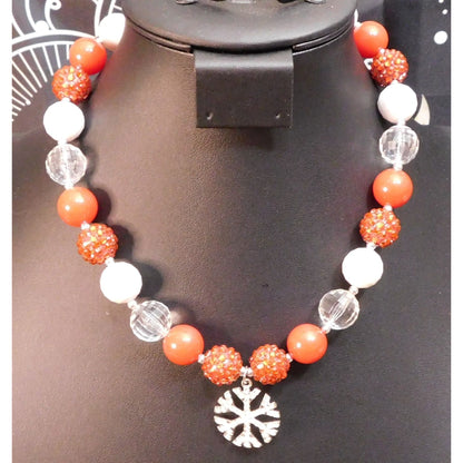 Red And White Christmas Bubblegum Beaded Snowflake Necklace