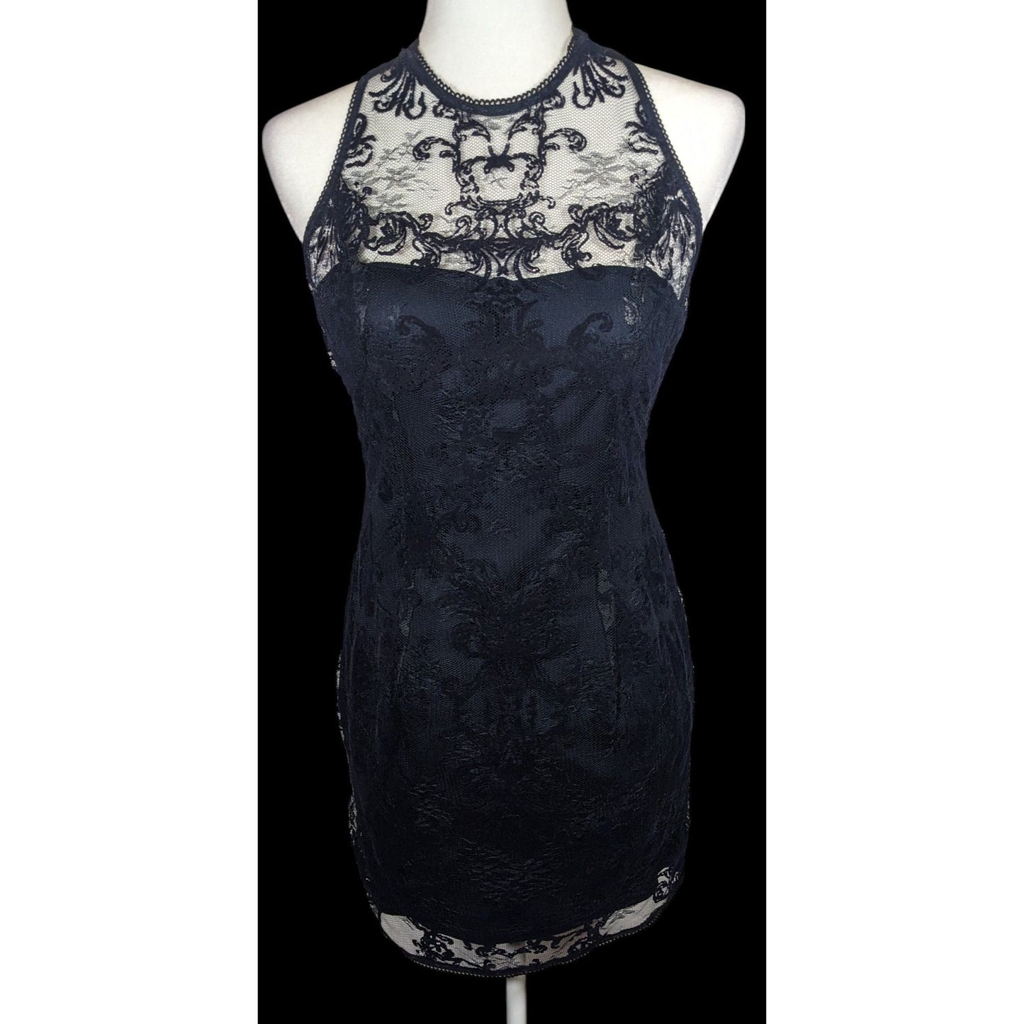 Adrianna Papell Dark Blue Floral Lace Dress