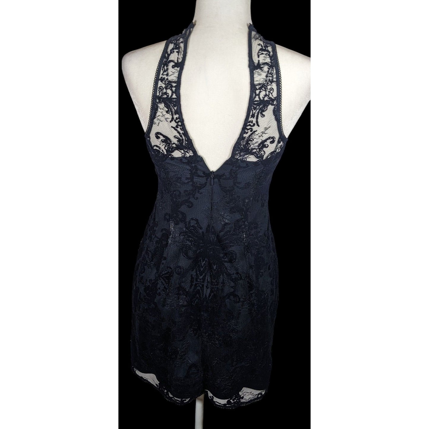 Adrianna Papell Dark Blue Floral Lace Dress