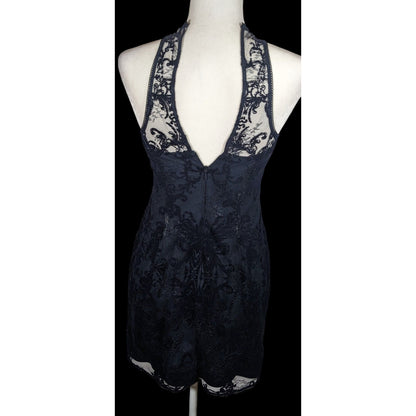 Adrianna Papell Dark Blue Floral Lace Dress